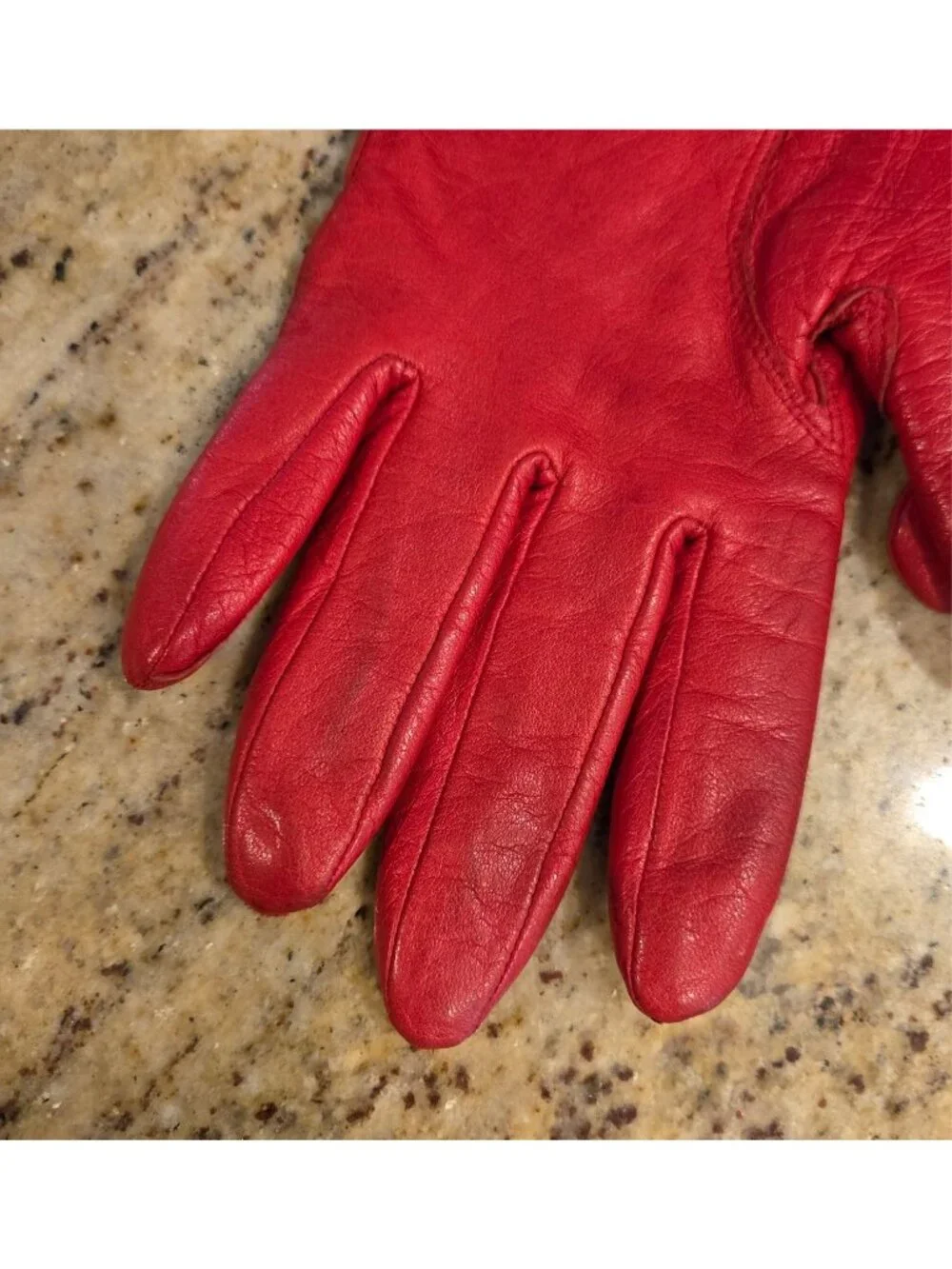 Vintage Womens Size M 7.5 Red Leather Gloves Lined Fownes